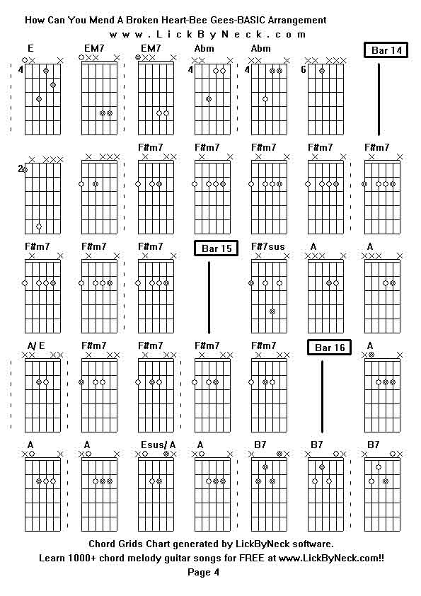 Chord Grids Chart of chord melody fingerstyle guitar song-How Can You Mend A Broken Heart-Bee Gees-BASIC Arrangement,generated by LickByNeck software.